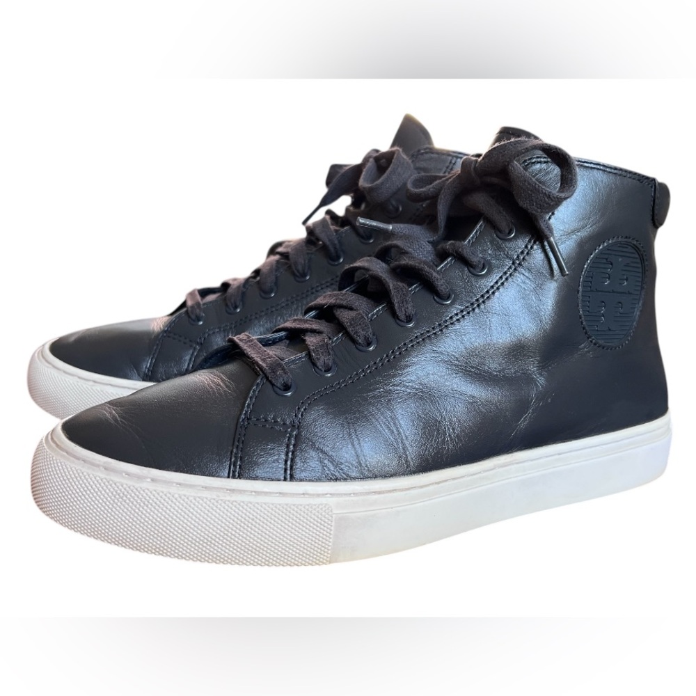 TORY BURCH Mivdnight Dark Blue High Top Leather Sneaker Size 8.5